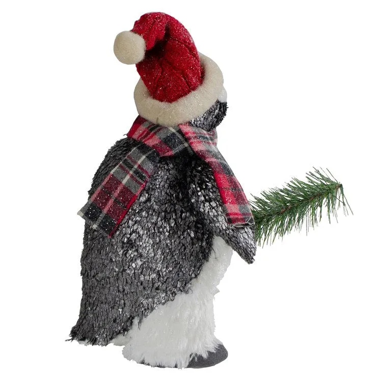 13" Plush Penguin with Pine Branch Christmas Figurine