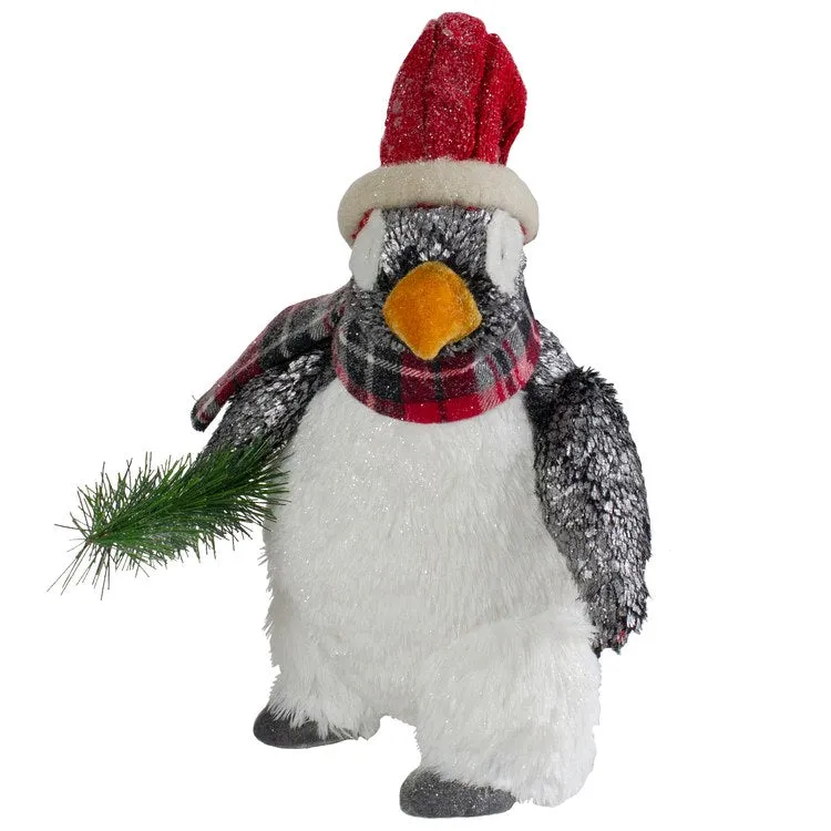 13" Plush Penguin with Pine Branch Christmas Figurine