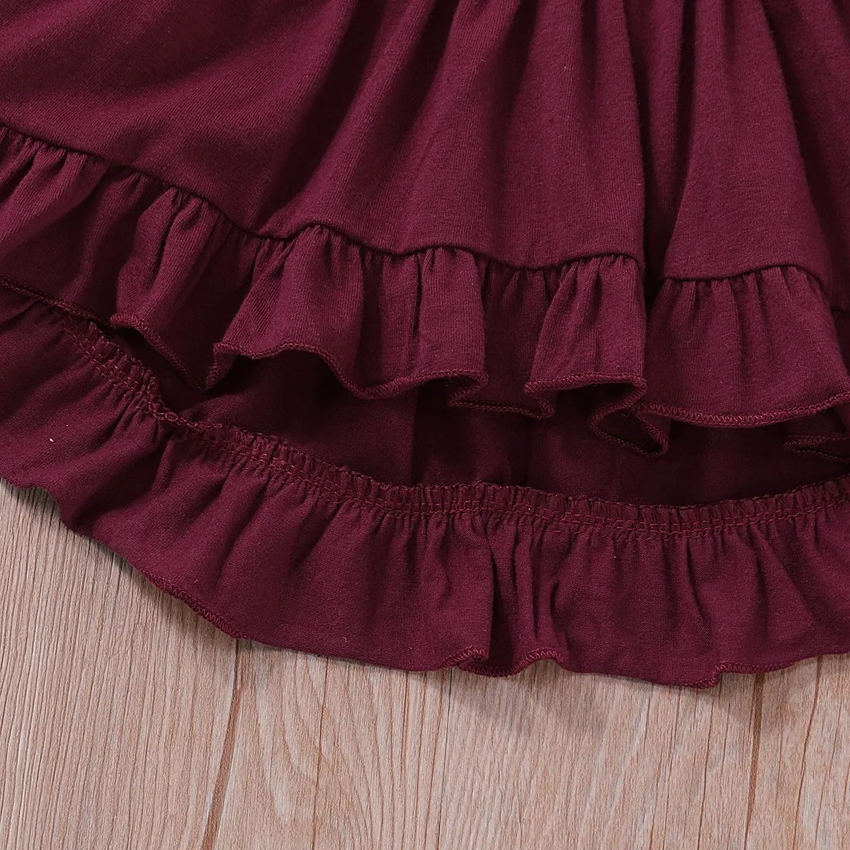 2-piece Ruffle Crimson Romper and Floral Pants