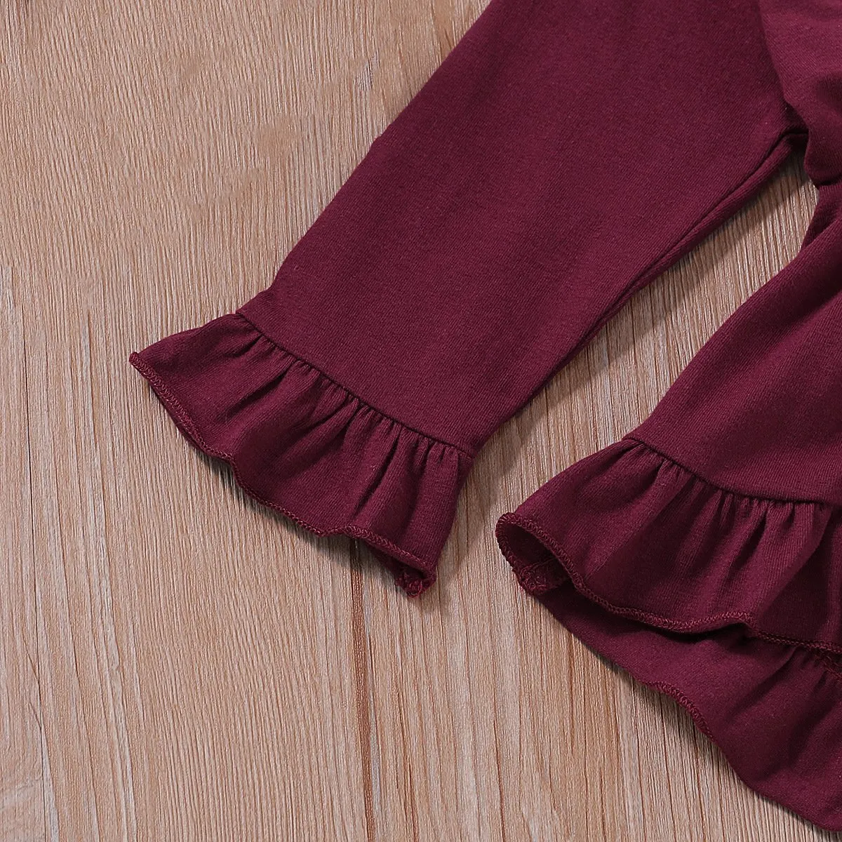 2-piece Ruffle Crimson Romper and Floral Pants