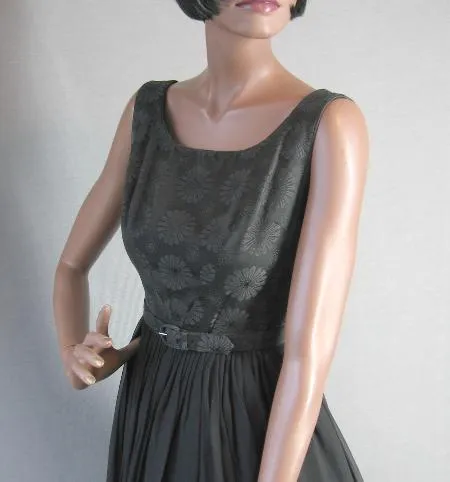 50s Party Dress Outfit with Bolero 60s Vintage Full Skirt Dress Black Brocade Chiffon L'Aiglon Small VFG