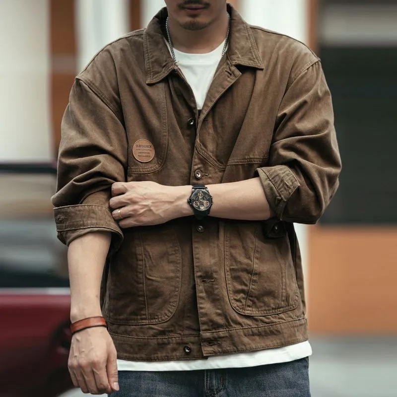 Advbridge American Retro Heavyweight Men Workwear Jacket Safari Style Shirts Spring  Autumn Long sleeve Hunting Tops Casual Loose Coat