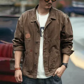 Advbridge American Retro Heavyweight Men Workwear Jacket Safari Style Shirts Spring  Autumn Long sleeve Hunting Tops Casual Loose Coat