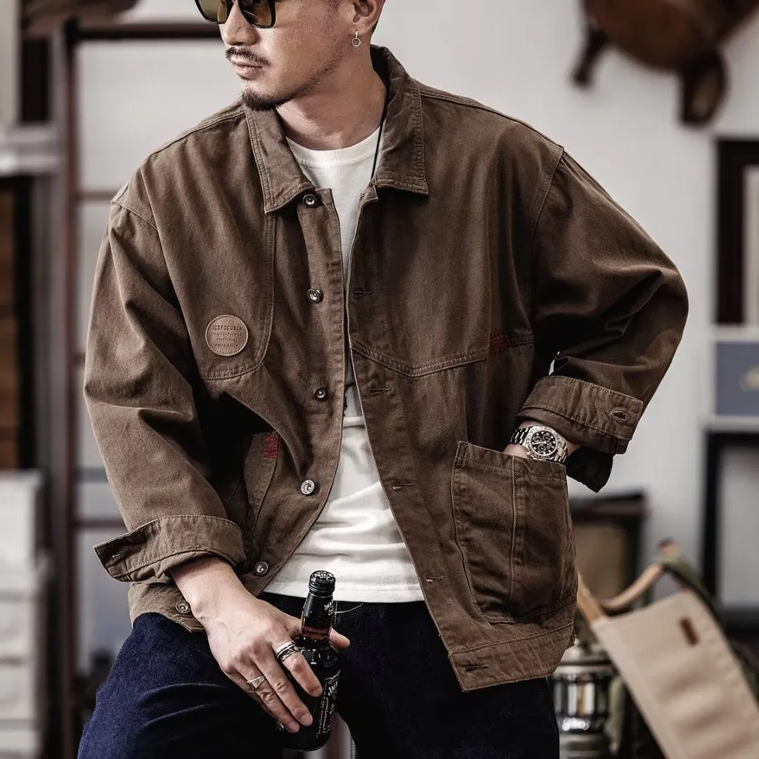 Advbridge American Retro Heavyweight Men Workwear Jacket Safari Style Shirts Spring  Autumn Long sleeve Hunting Tops Casual Loose Coat