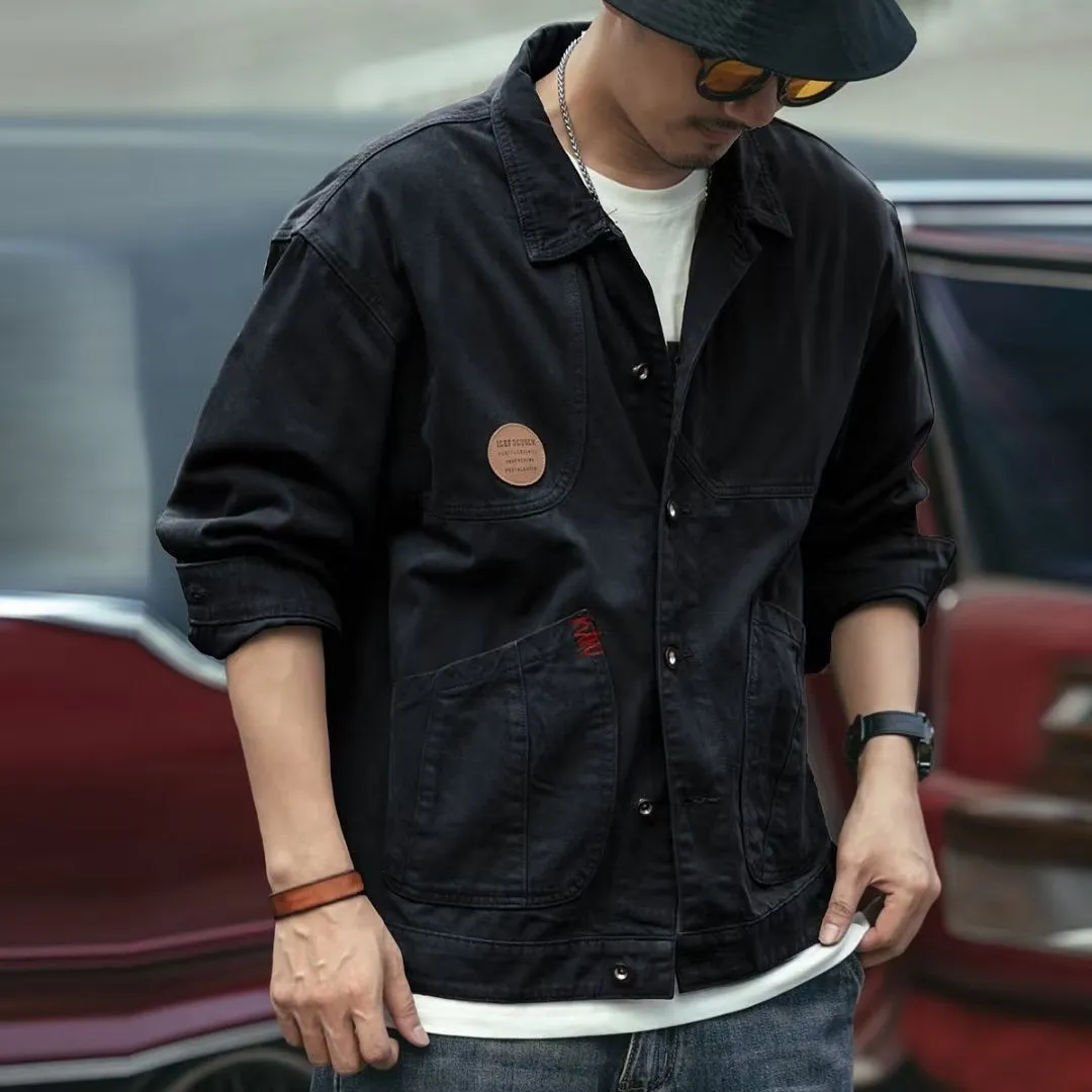 Advbridge American Retro Heavyweight Men Workwear Jacket Safari Style Shirts Spring  Autumn Long sleeve Hunting Tops Casual Loose Coat