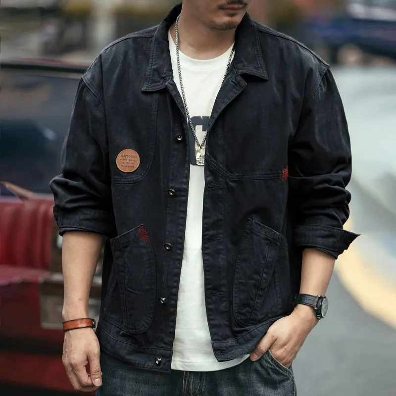 Advbridge American Retro Heavyweight Men Workwear Jacket Safari Style Shirts Spring  Autumn Long sleeve Hunting Tops Casual Loose Coat