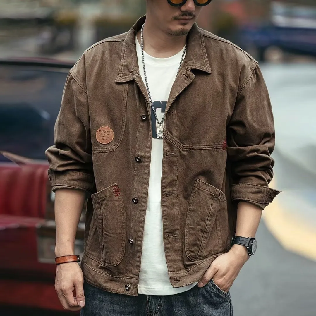 Advbridge American Retro Heavyweight Men Workwear Jacket Safari Style Shirts Spring  Autumn Long sleeve Hunting Tops Casual Loose Coat