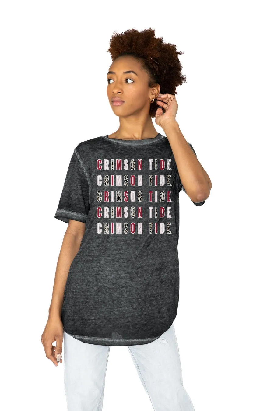 ALABAMA CRIMSON TIDE RUNNING WILD ACID WASH BOYFRIEND TEE
