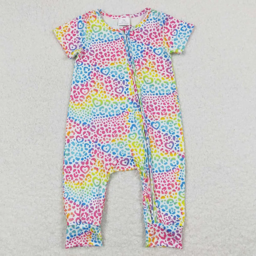 Baby Infant Girls Romper Colorful Leopard Zip Short Sleeve Rompers SR0977