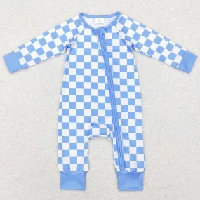 Baby Infant Kids Rompers Checkered Long Sleeve Zip Rompers LR0811