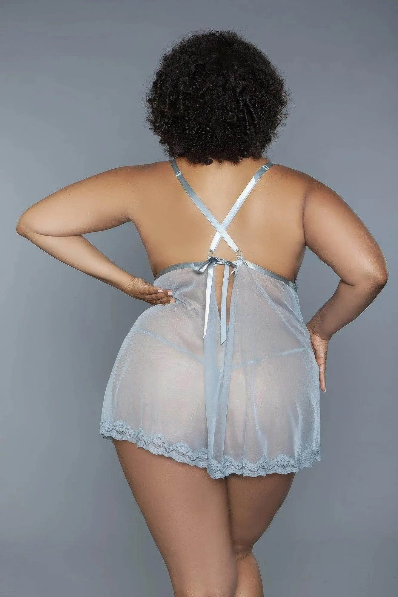 Babydoll Sheer Mesh Lace Lingerie 2 Pc