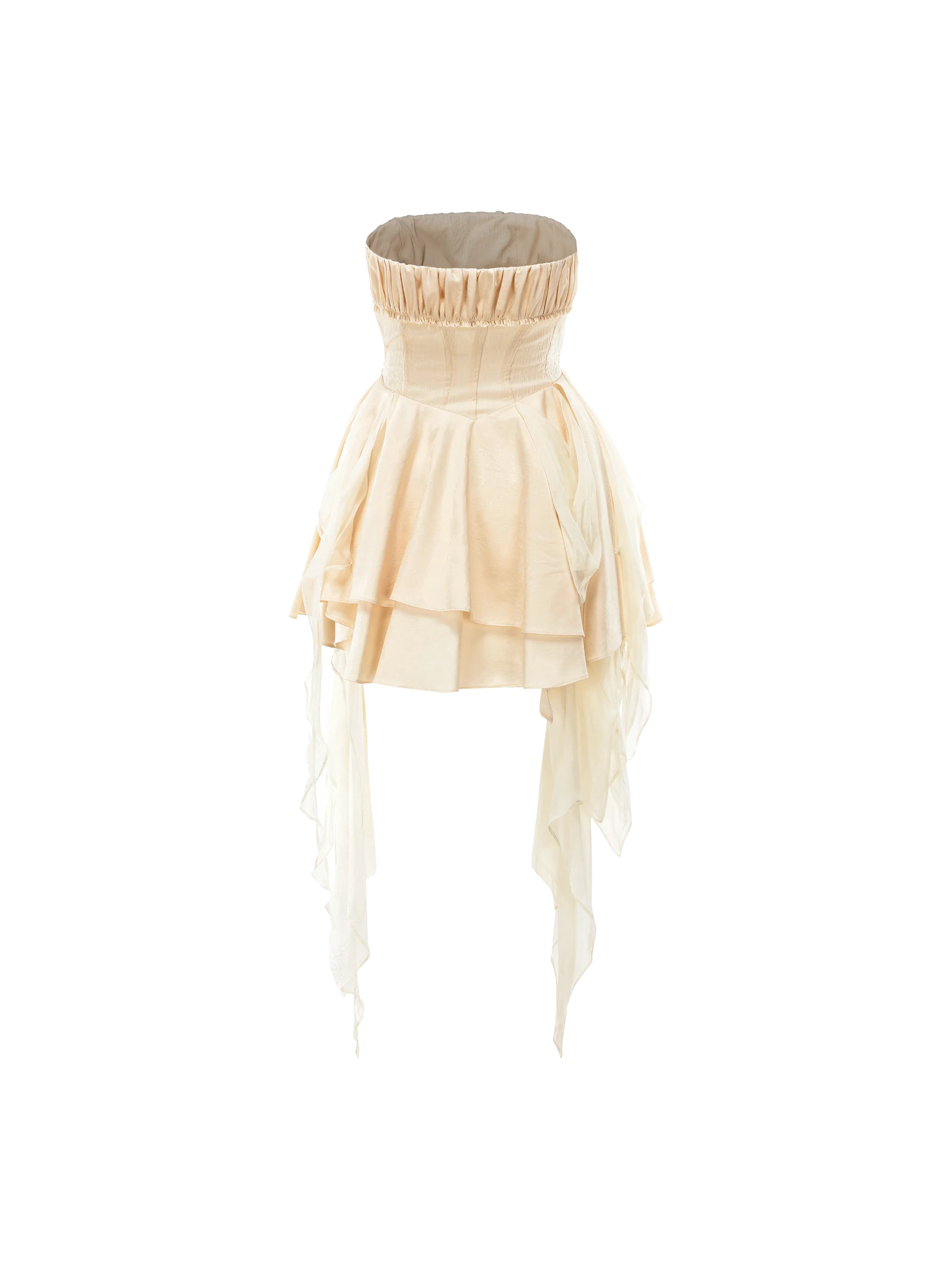 Beige Fold Pleated Strapless Short Dress