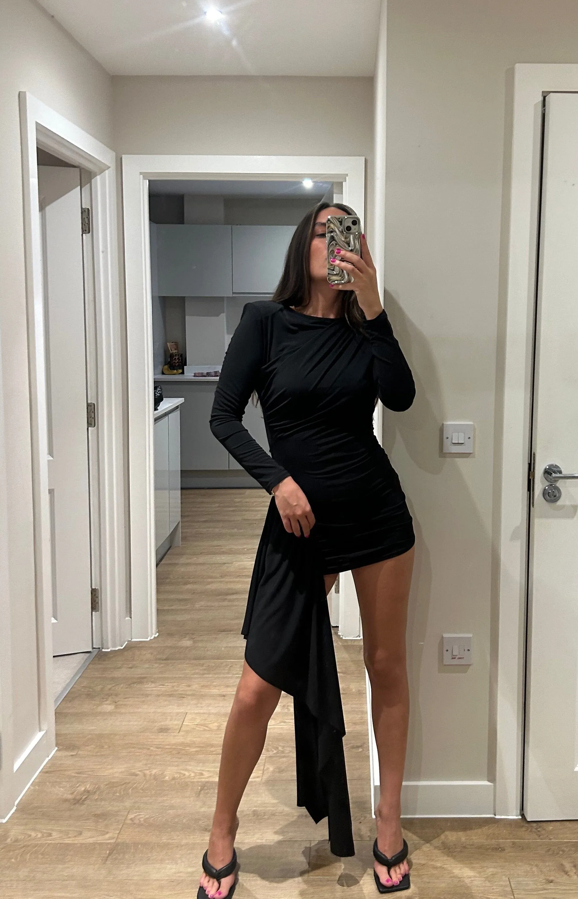 Black Drape Ruch Mini Dress