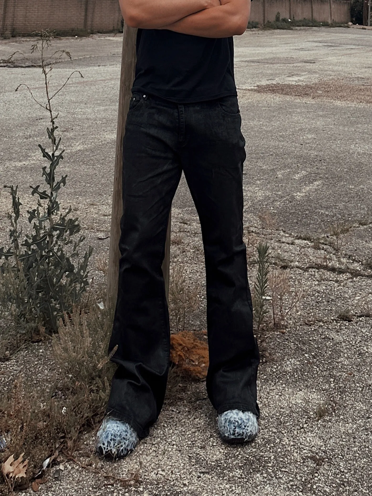 Black Flare Wax Denim