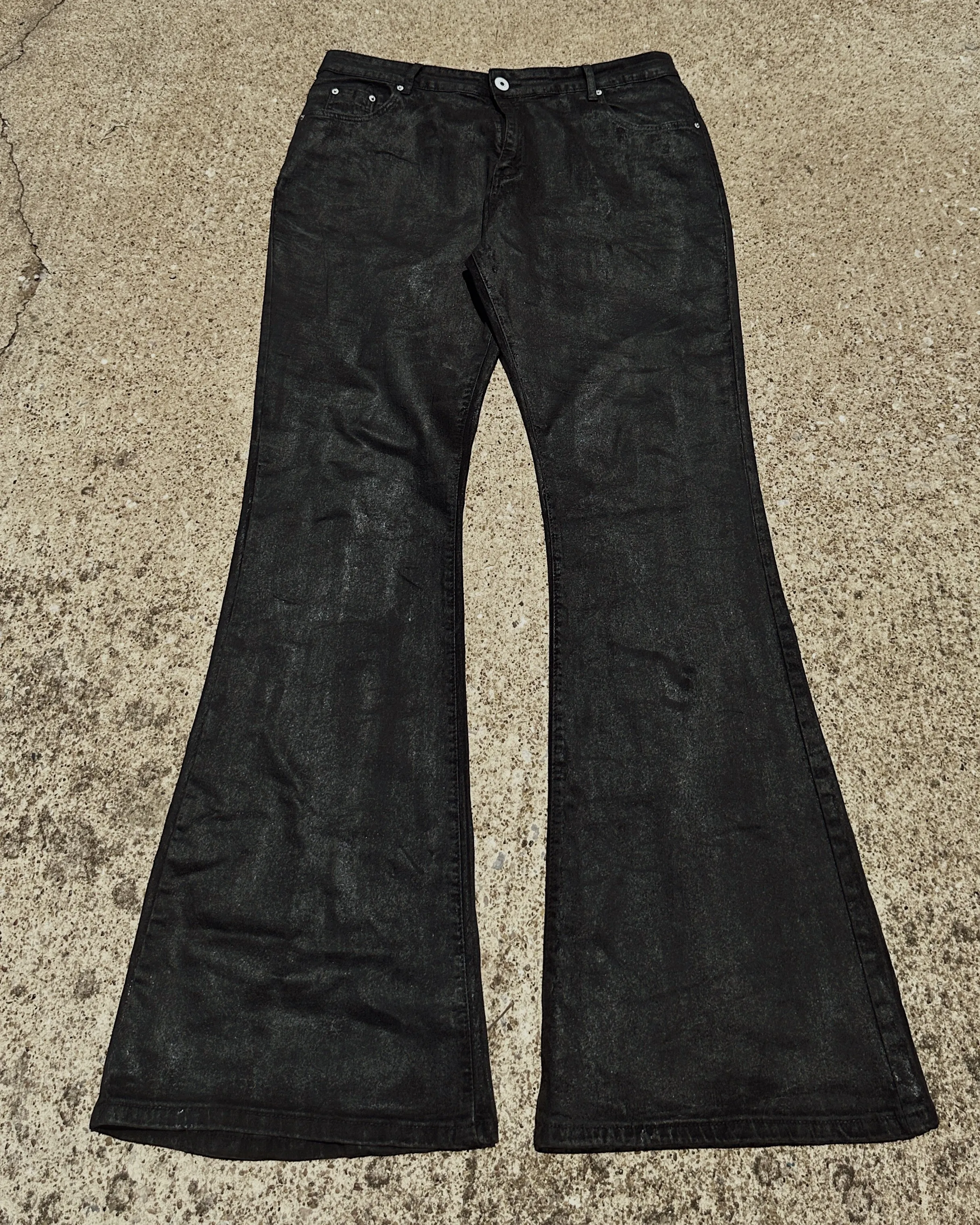 Black Flare Wax Denim