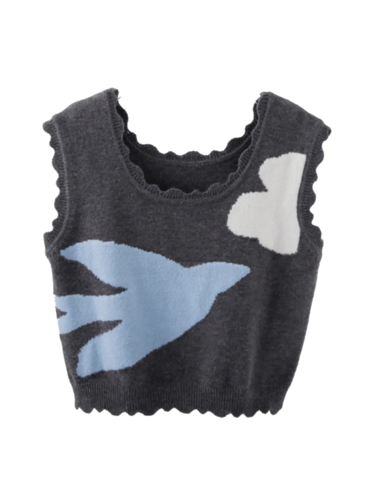 Blue Mockingbird Knitted Vest Pullover
