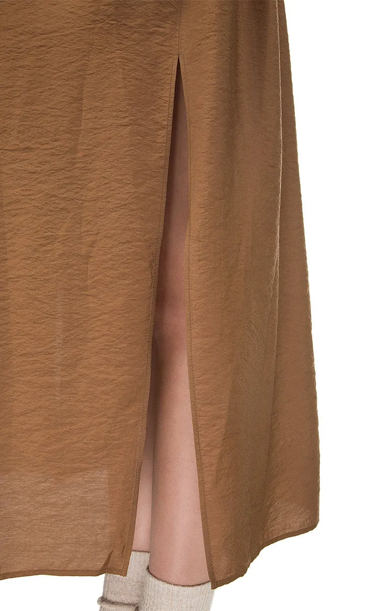 Brown Batiste Dress with Oversize Sleeves