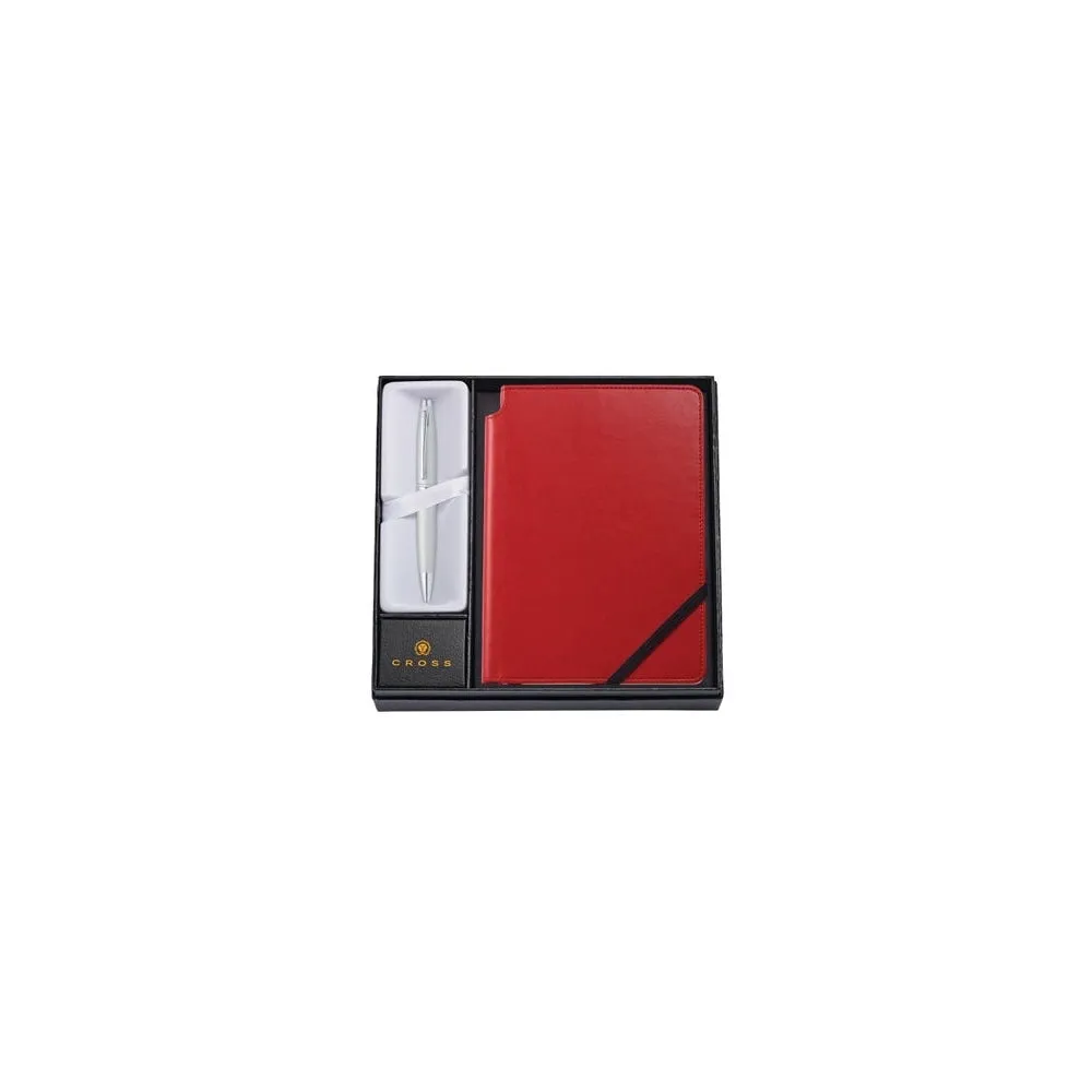 Calais Chrome Ballpoint Pen & Crimson Journal - AT0112-16/3M