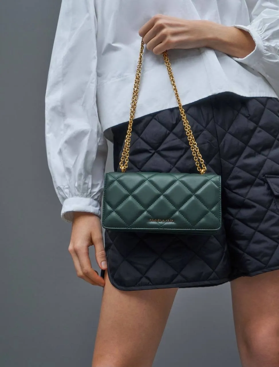 Chain Handle Quilted Long Wallet