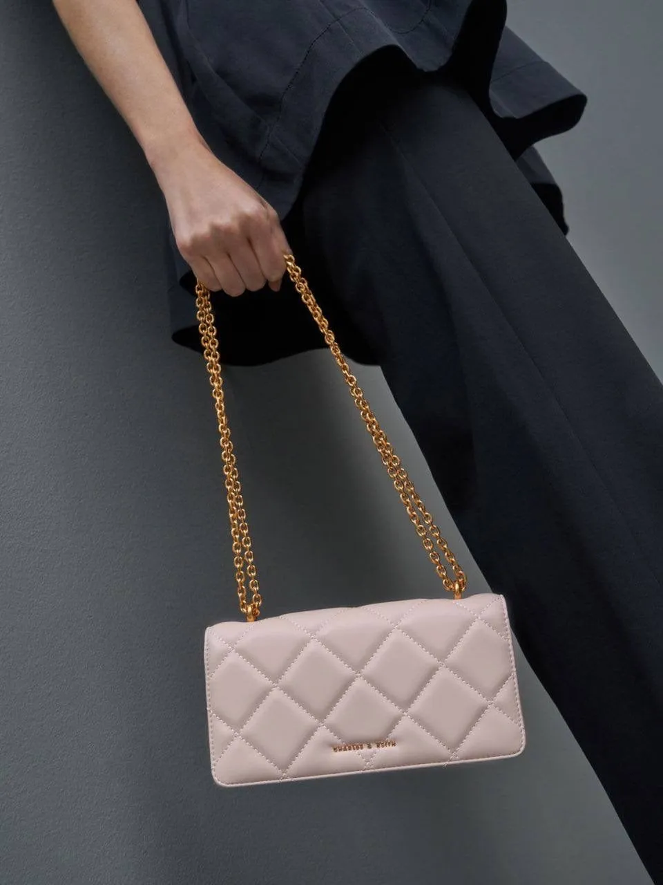 Chain Handle Quilted Long Wallet