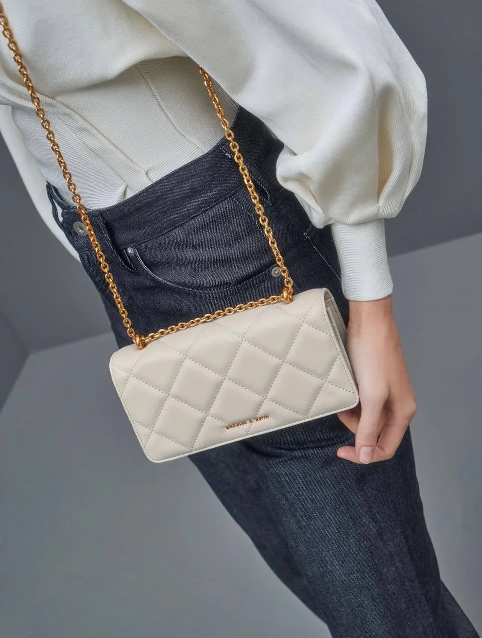 Chain Handle Quilted Long Wallet