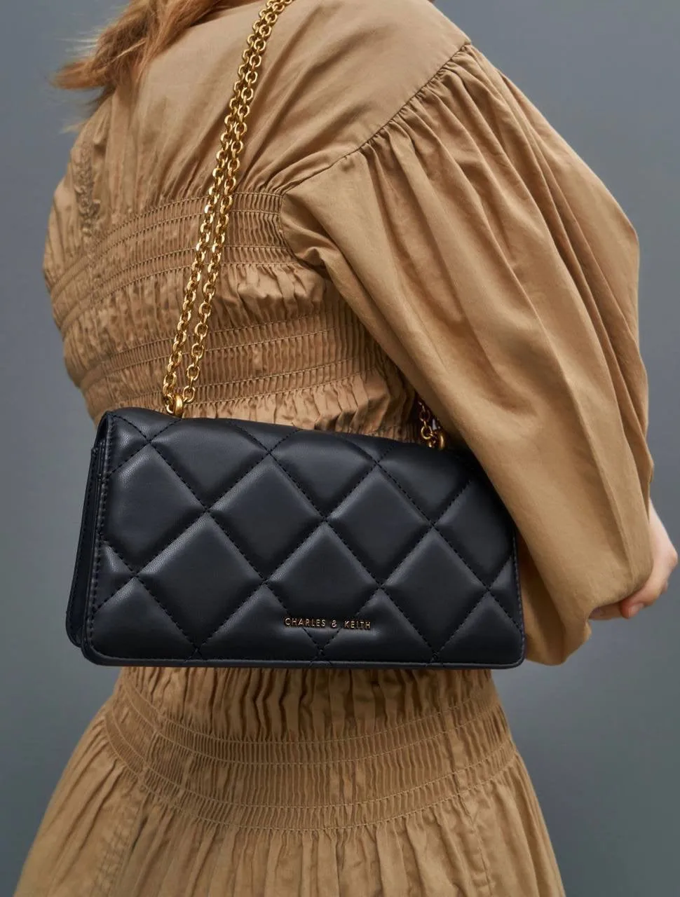 Chain Handle Quilted Long Wallet