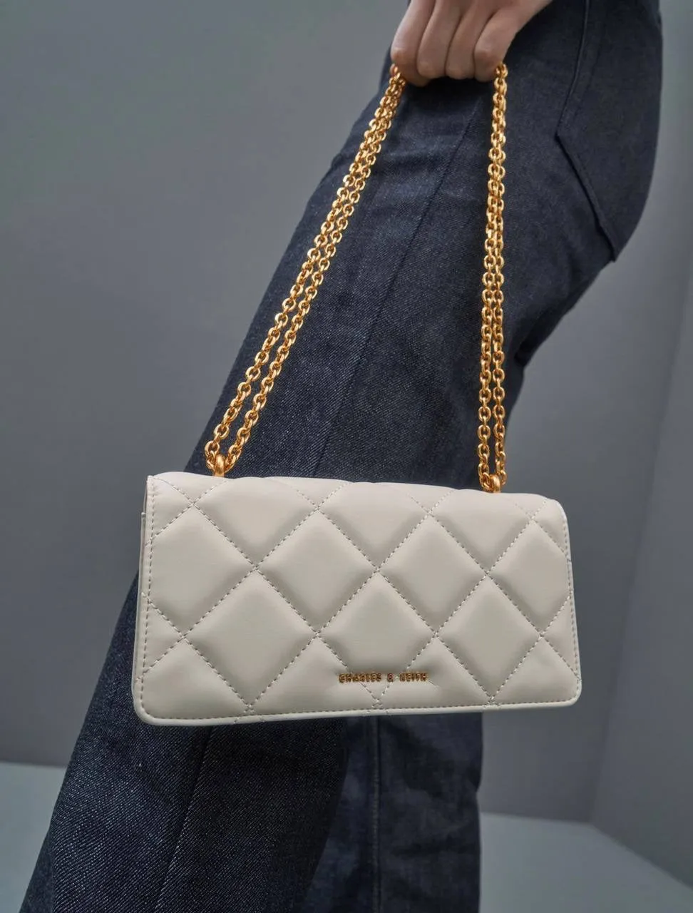 Chain Handle Quilted Long Wallet