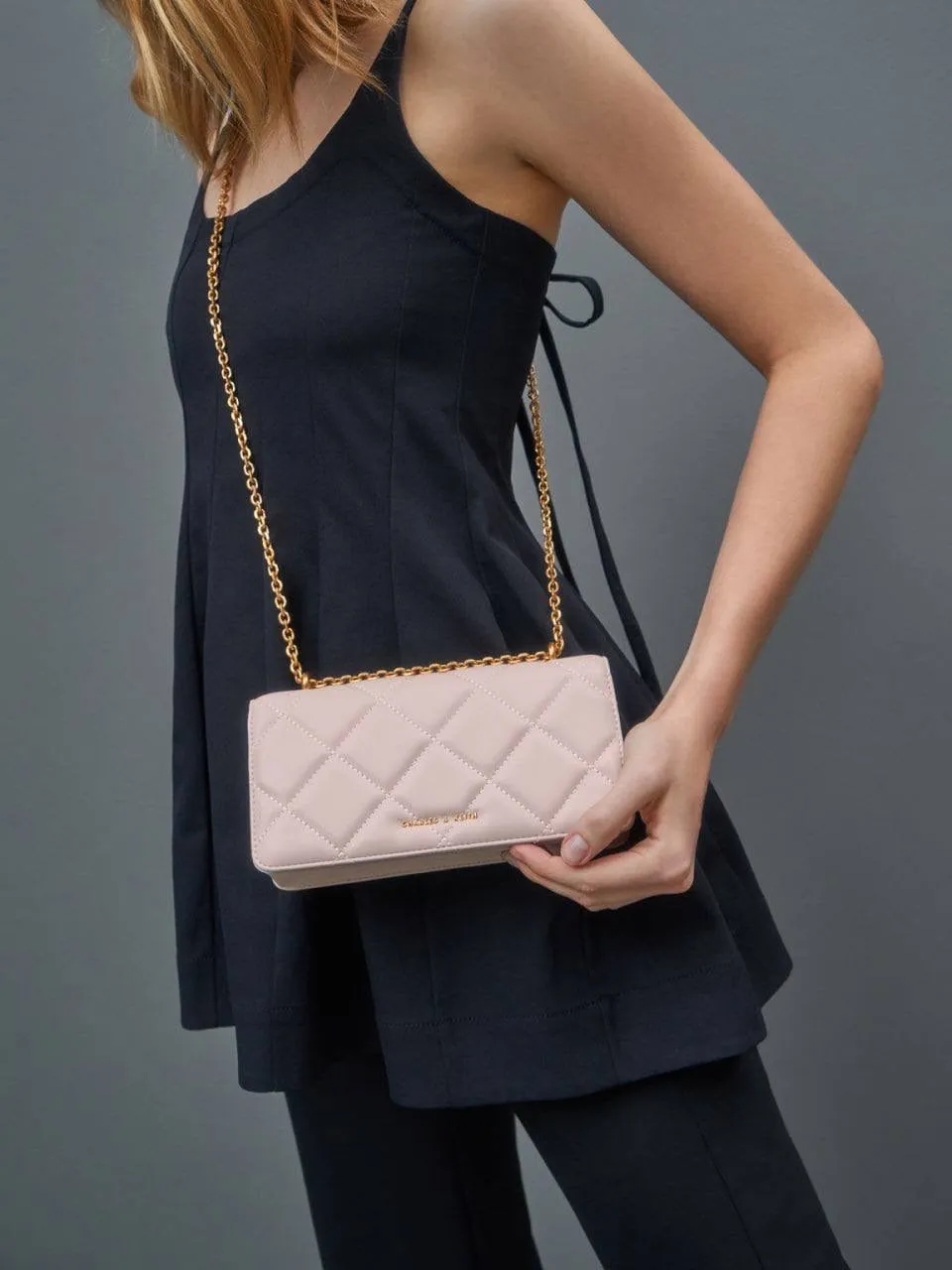 Chain Handle Quilted Long Wallet