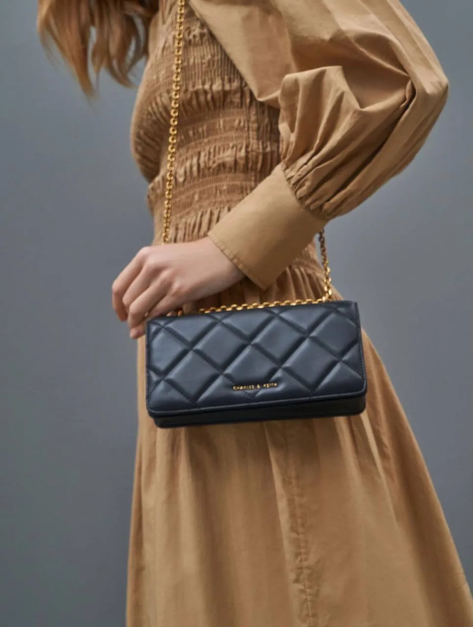 Chain Handle Quilted Long Wallet