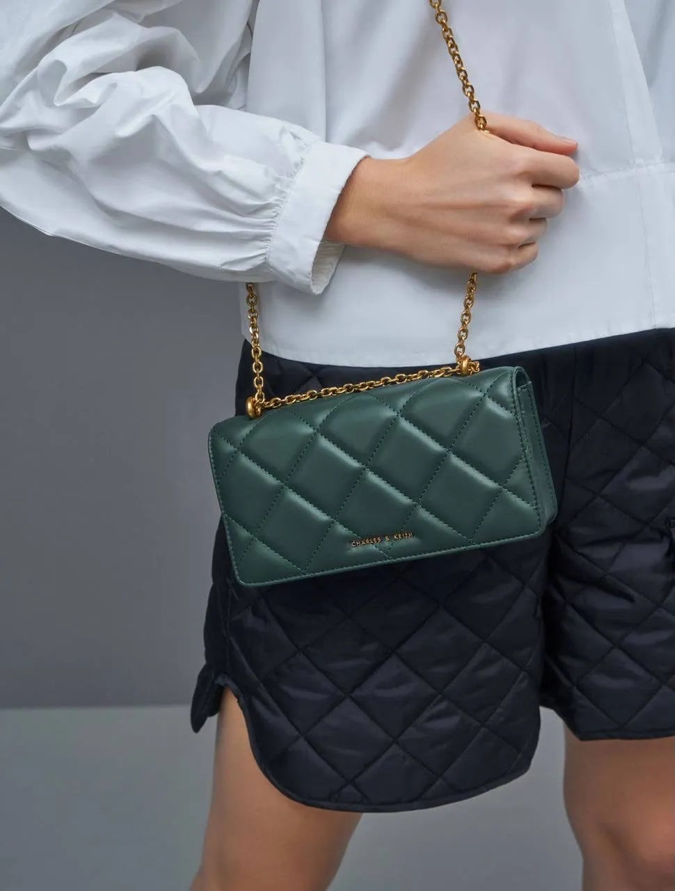Chain Handle Quilted Long Wallet