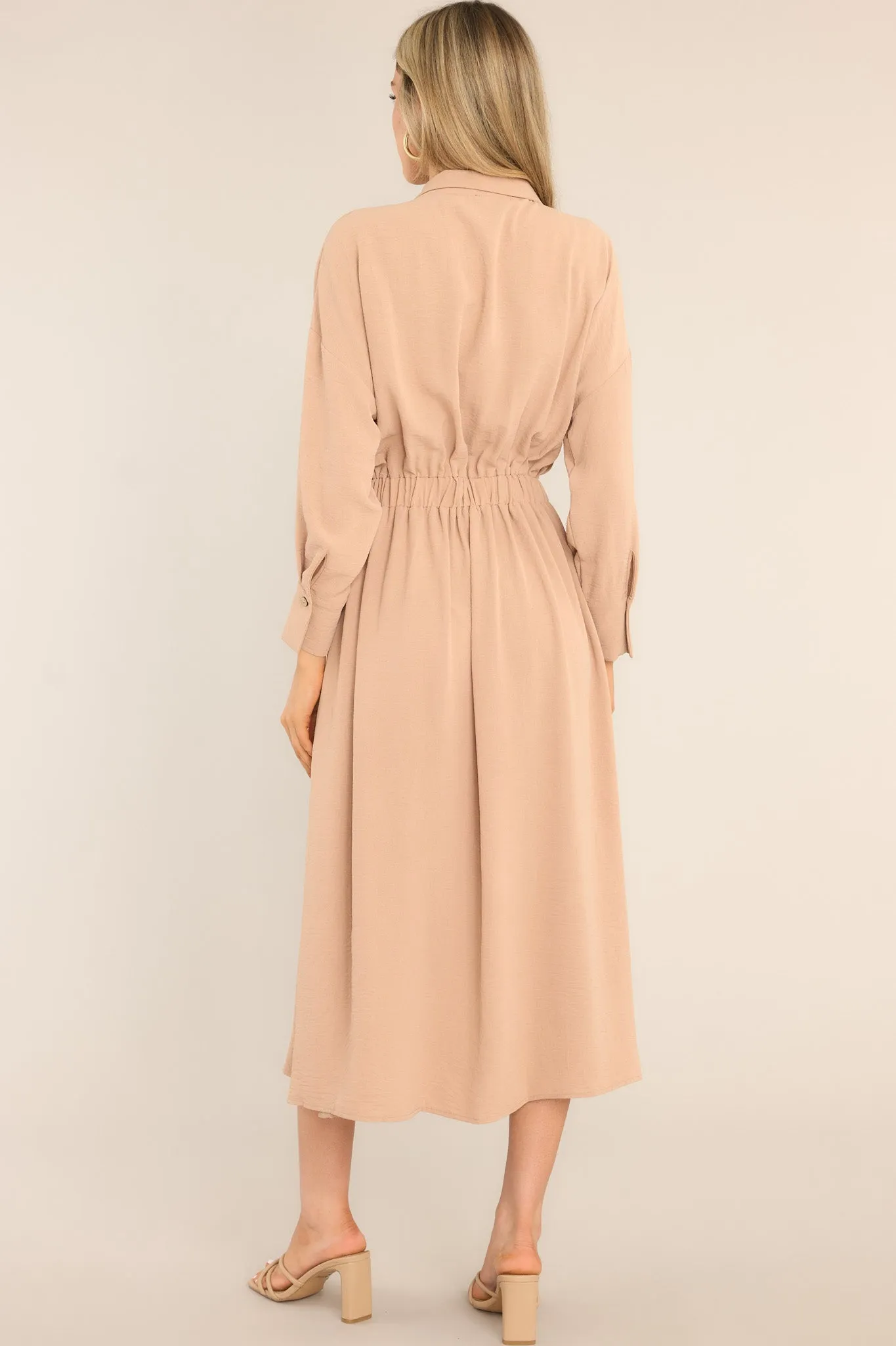 Cherish Now Beige Button Front Midi Dress