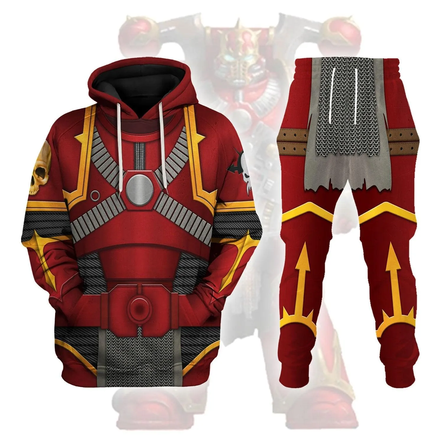 Crimson Slaughter Warband Colour Scheme Warhammer Costume Hoodie Jogger,Crimson Slaughter Warband Colour Scheme Marines Cosplay 3D Hoodie Pants, Warhammer 3D Tracksuit