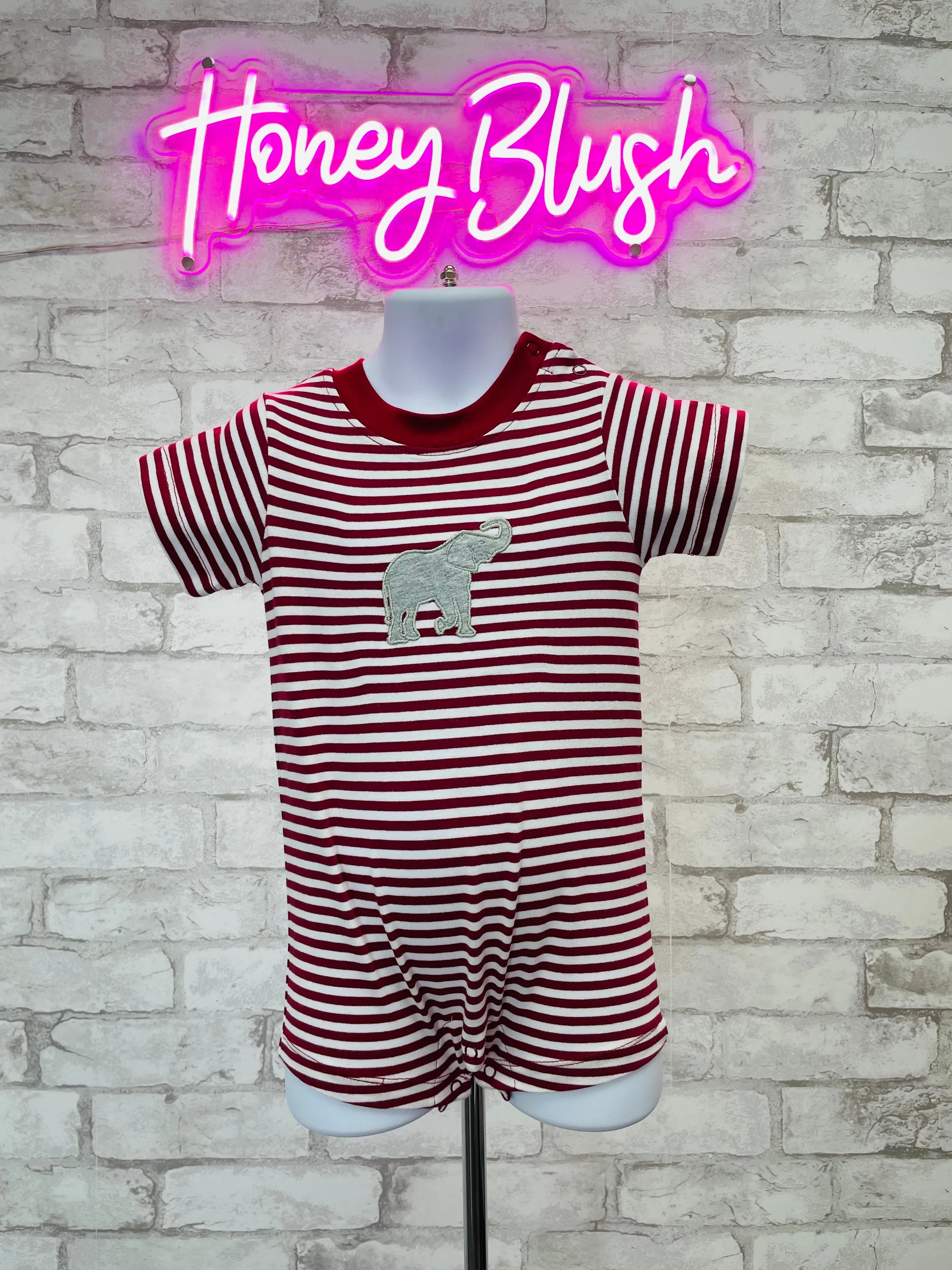 Crimson/White Boys Elephant Romper