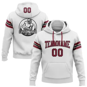 Custom Stitched White Crimson-Black Football Pullover Sweatshirt Hoodie