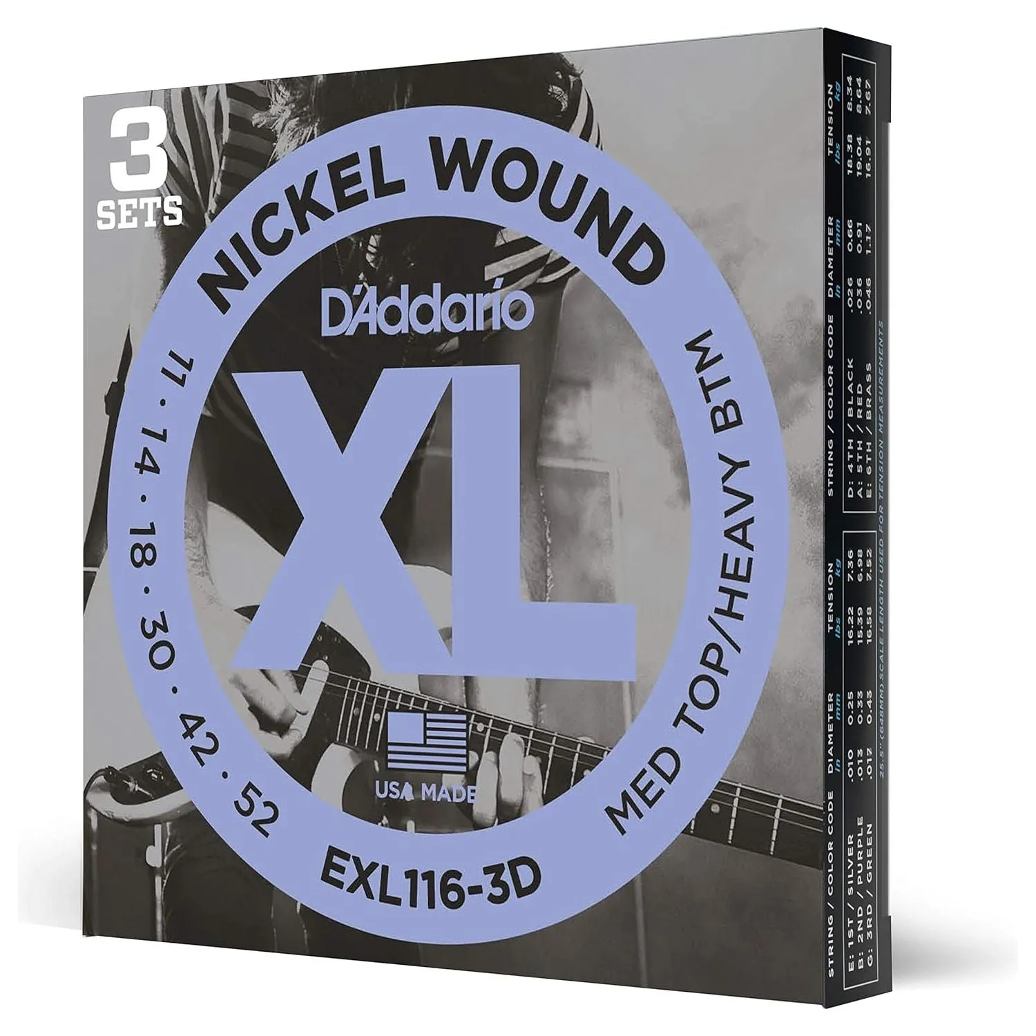 DAddario 11-49 Medium, XL Nickel Electric Guitar Strings 3-Pack