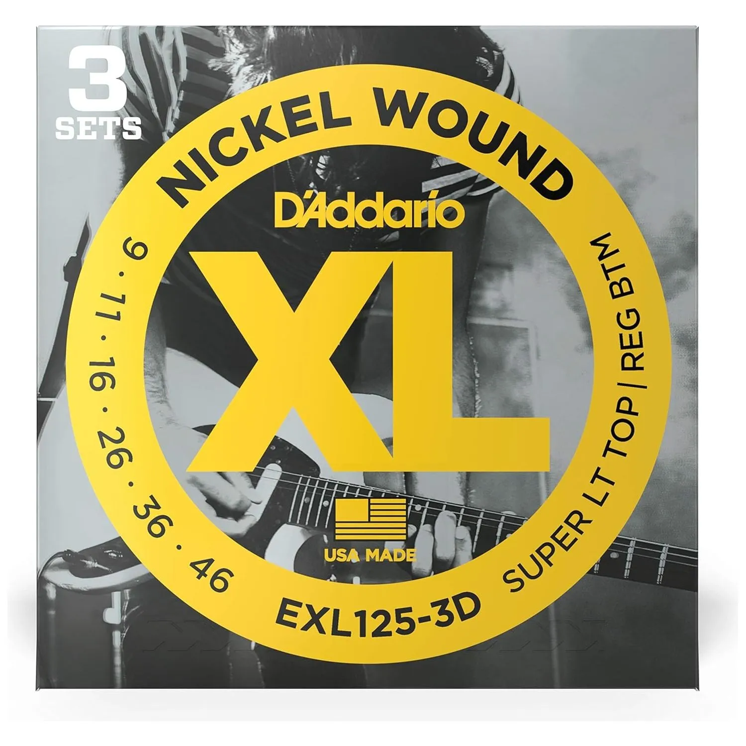 DAddario 9-46 Super Light Top/Regular Bottom, XL Nickel Electric Guitar Strings 3-Pack