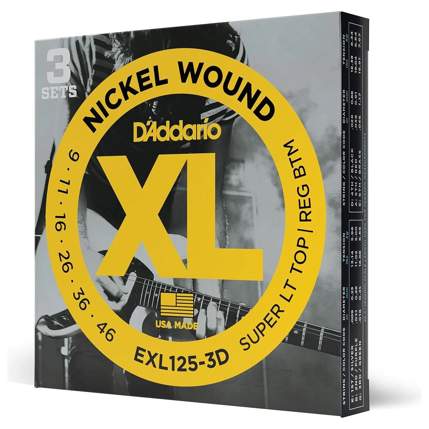 DAddario 9-46 Super Light Top/Regular Bottom, XL Nickel Electric Guitar Strings 3-Pack
