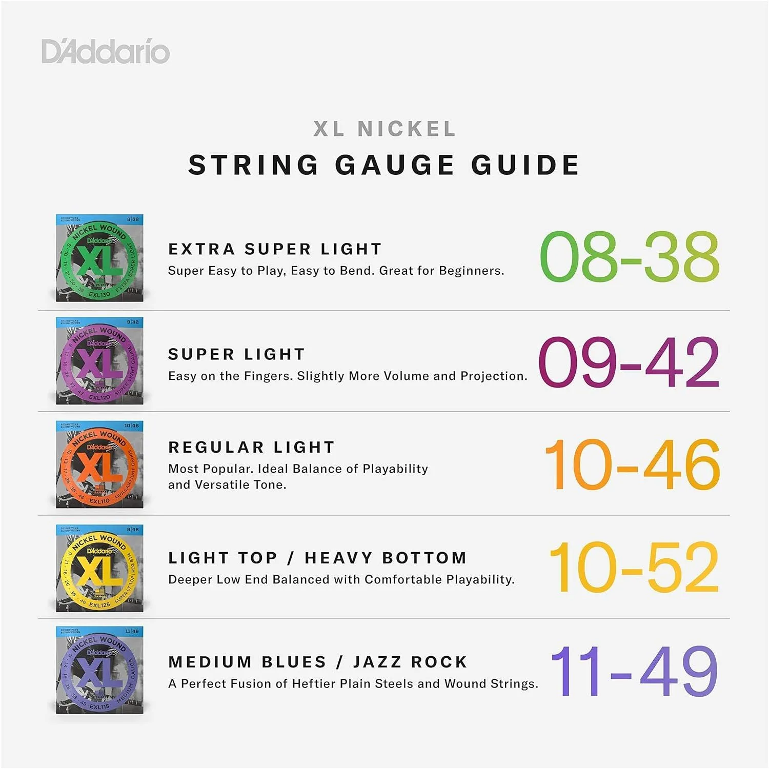 DAddario 9-46 Super Light Top/Regular Bottom, XL Nickel Electric Guitar Strings 3-Pack