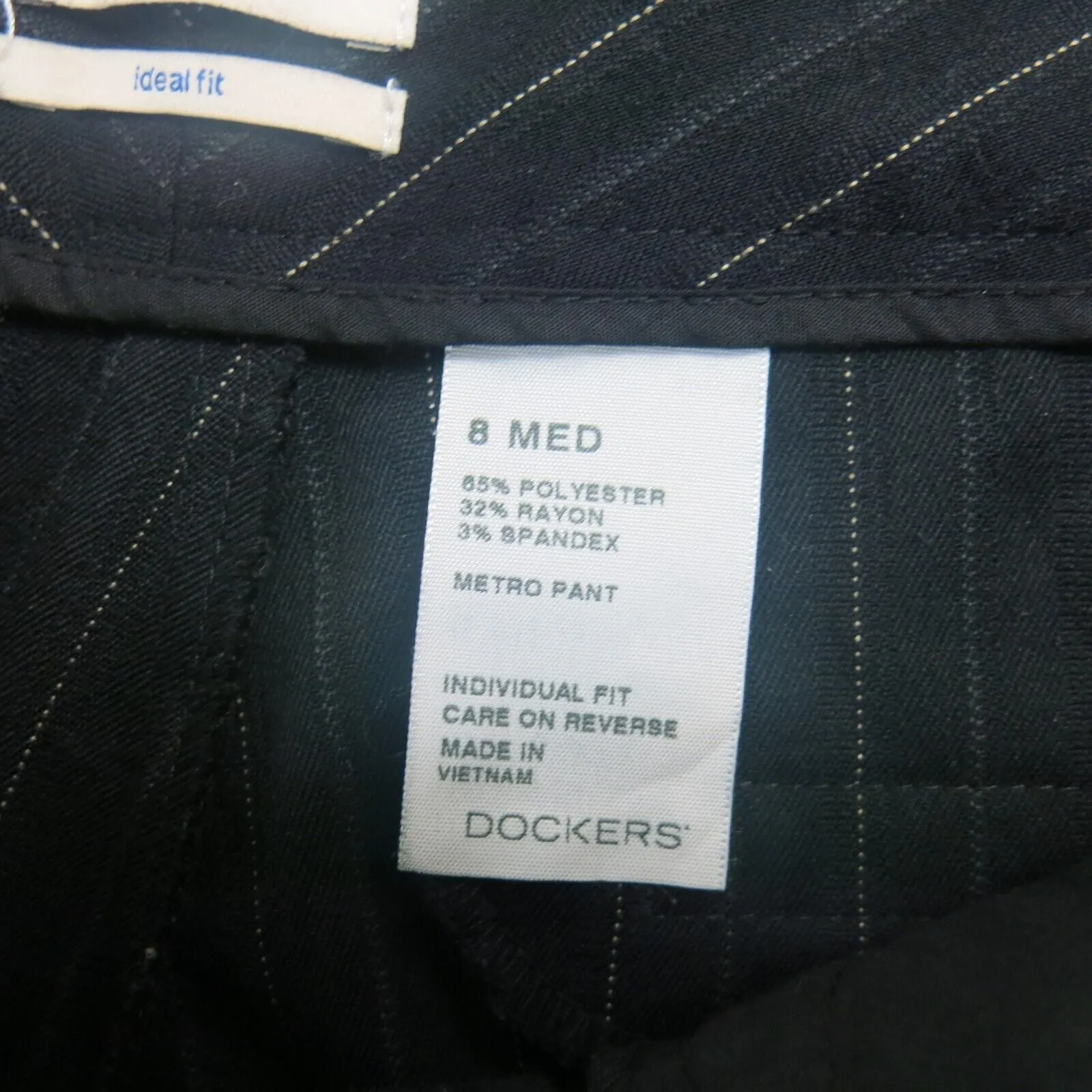 Dockers Womens Metro Dress Pant Wide Leg Ideal Fit Striped Black Size 8