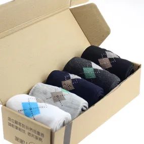 Free Shipping Hot Sale New Fashion Brand Quality Business Men's Socks 5 color Rhombus Printing Autumn Winter Casual sock For Men