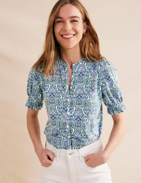 Frilled Short Sleeve Shirt-Linseed and Vine Terrace