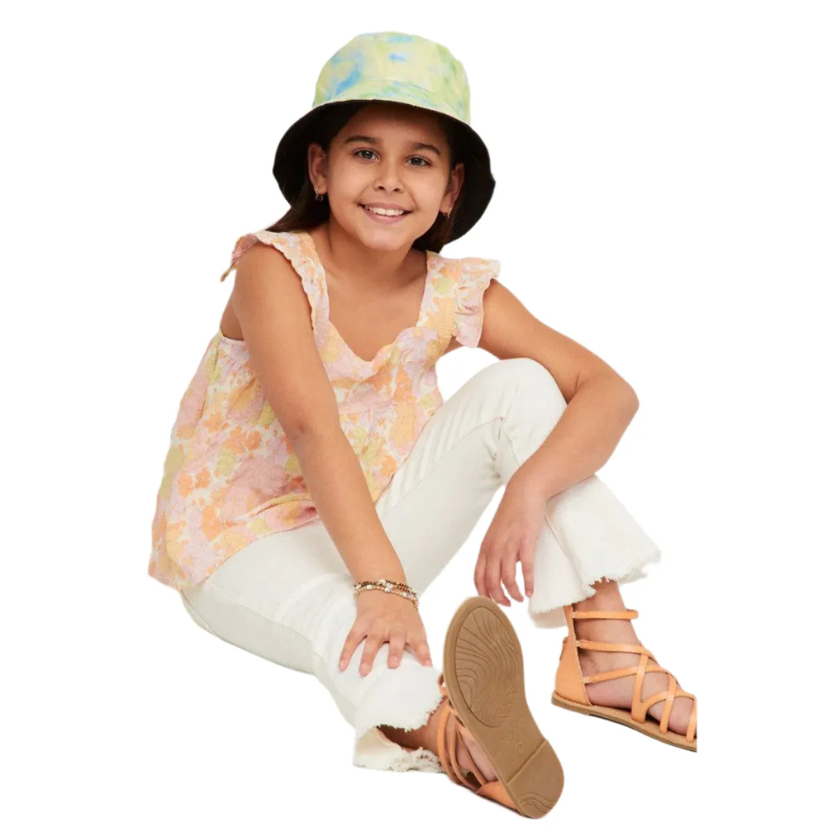 Girls Hayden Textured Floral Button Back Ruffle Tank GY5970