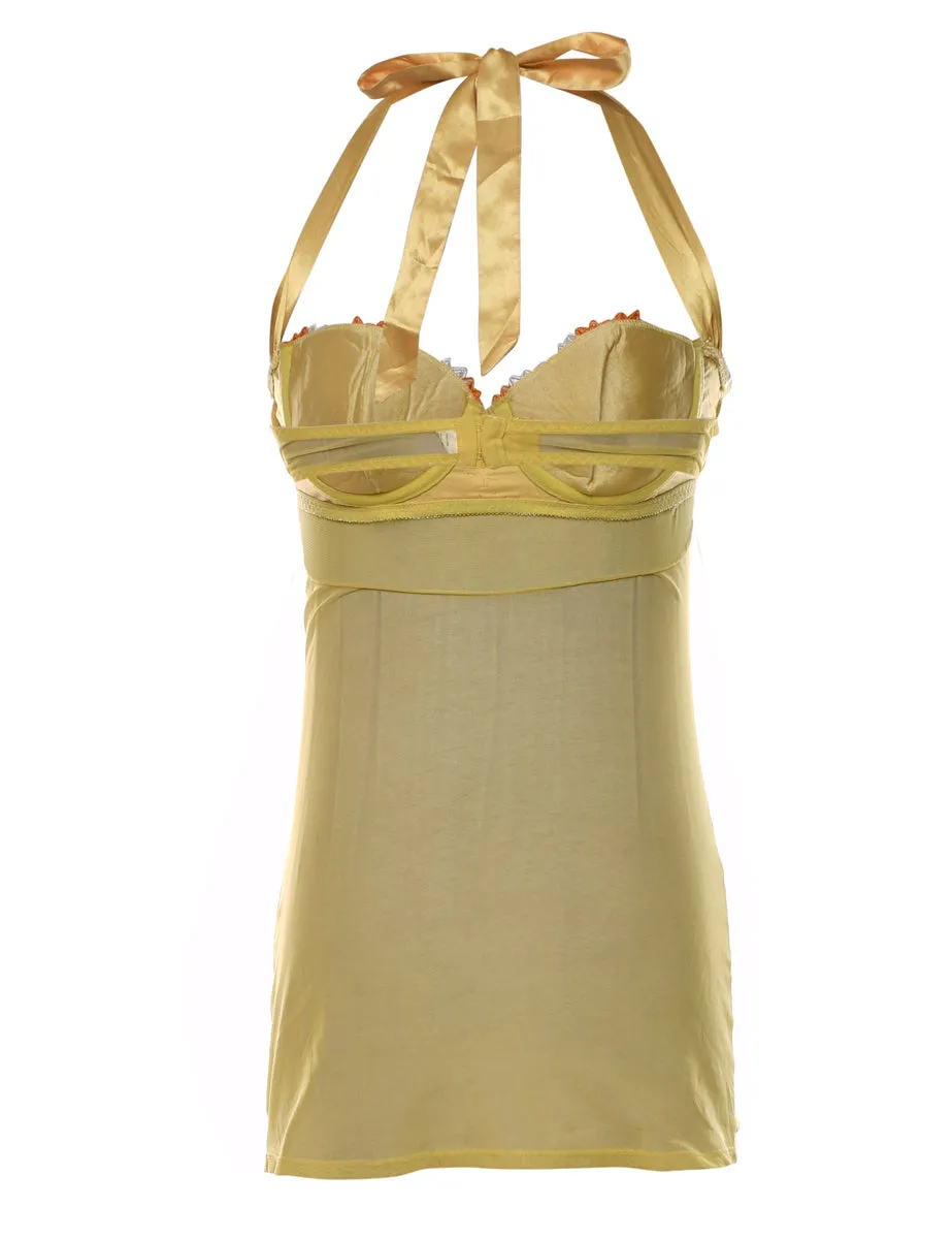 Gold & Orange Halterneck Embroidered Babydoll - XS