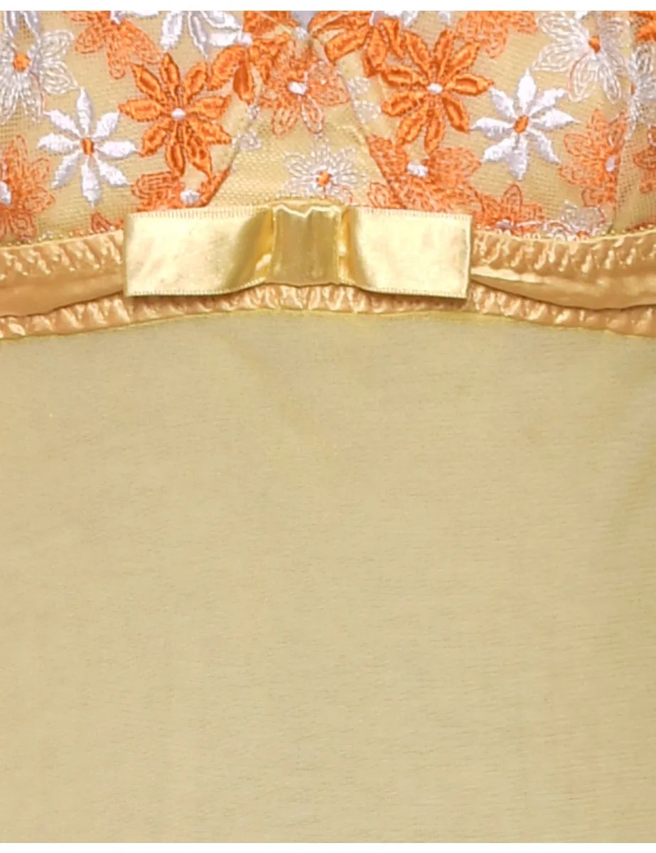 Gold & Orange Halterneck Embroidered Babydoll - XS
