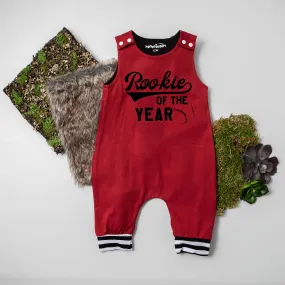 Gray "Rookie of the Year" First Birthday Romper with Striped Cuff