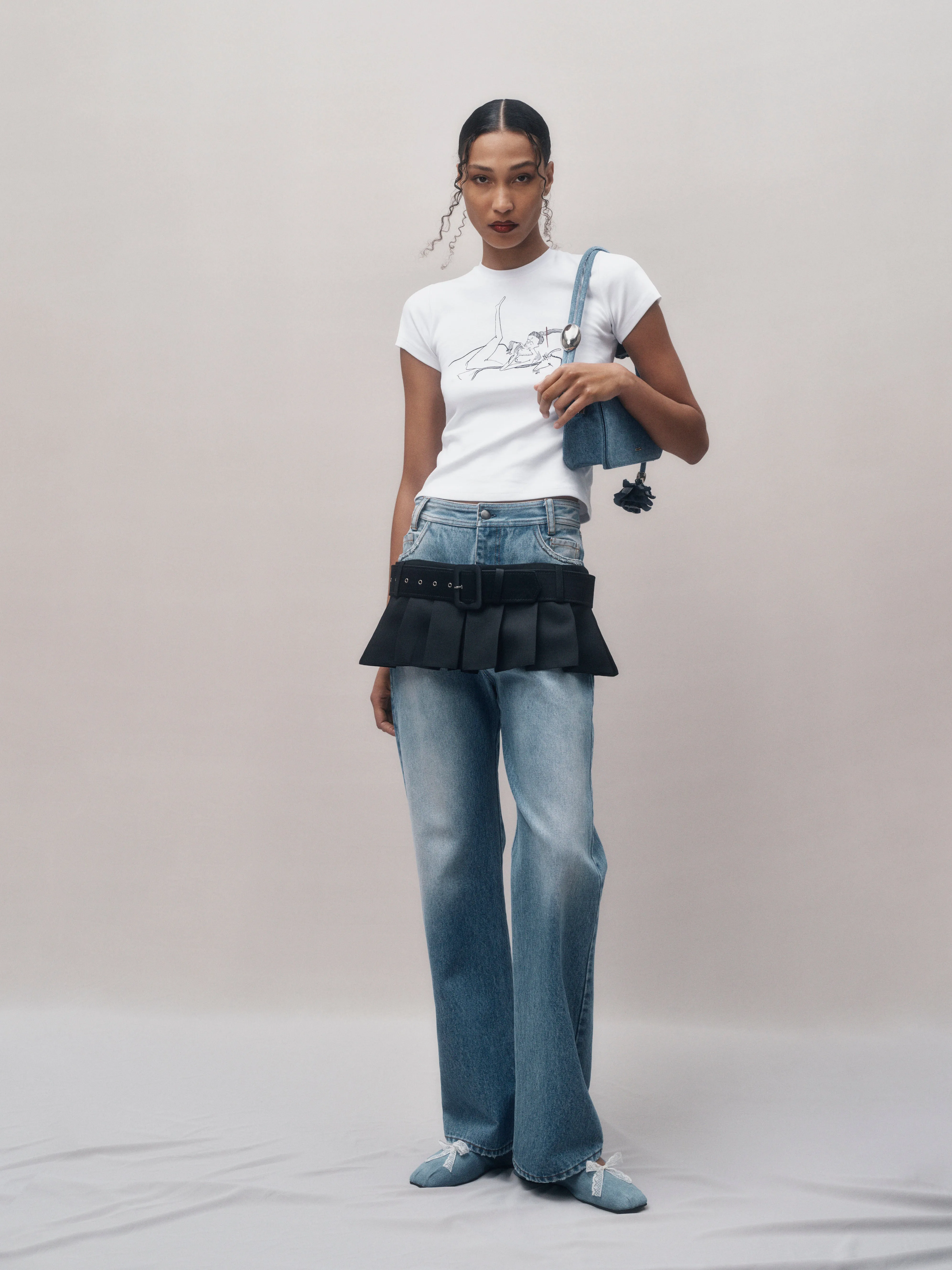 Illusion Layered Mini Skirt Jeans - Denim Blue