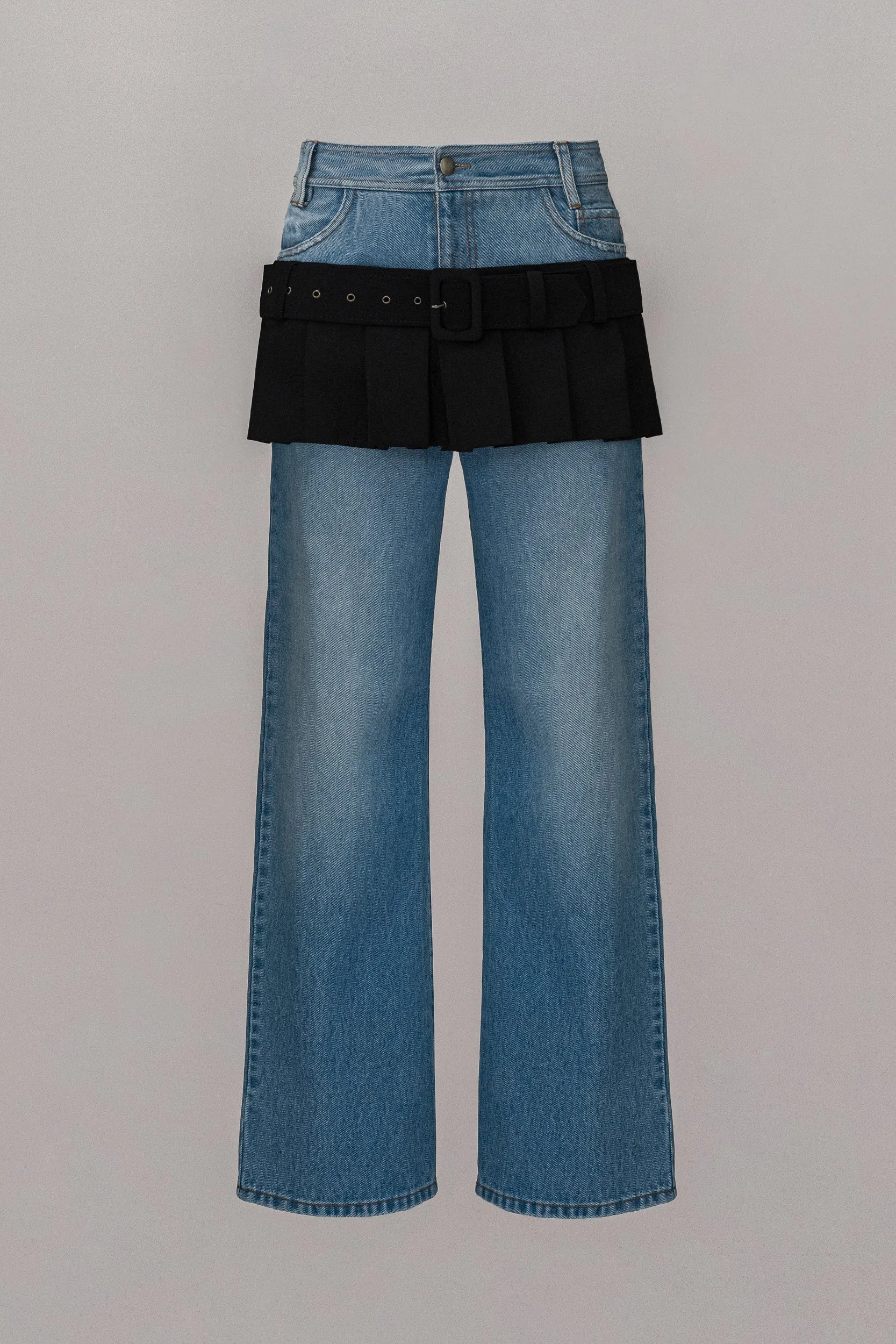 Illusion Layered Mini Skirt Jeans - Denim Blue