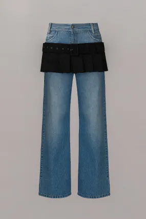Illusion Layered Mini Skirt Jeans - Denim Blue