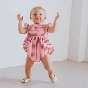 Infant Girl's Rifle Paper Pink and White Stripe Cotton Bubble Romper