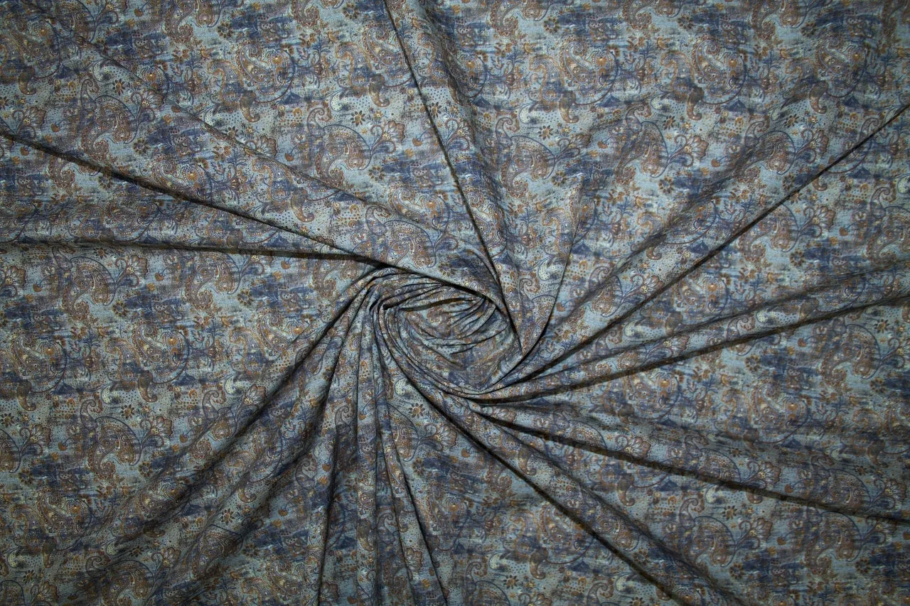 Italian Paisley Cotton Shirting - Browns/Blues/Grays